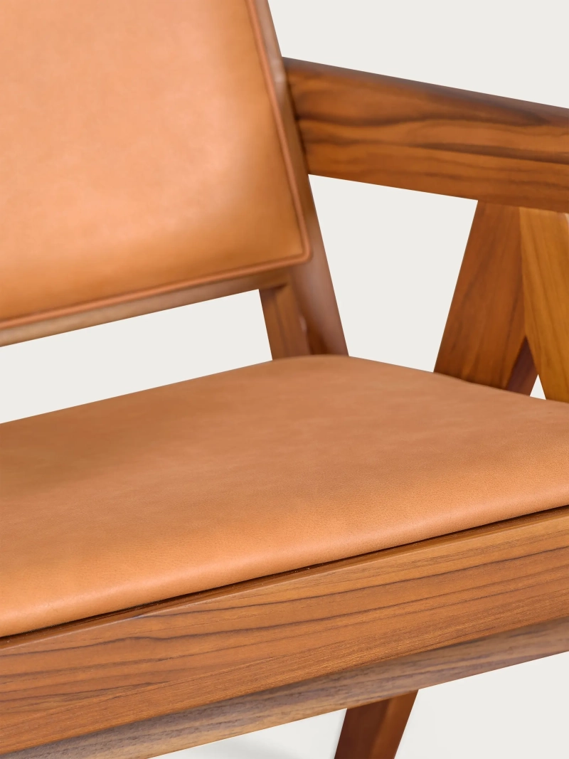 Vintage nojatuoli, jossa käsinojat teak-puuta ja italialaista nahkaa - Compass FurnMod - 3