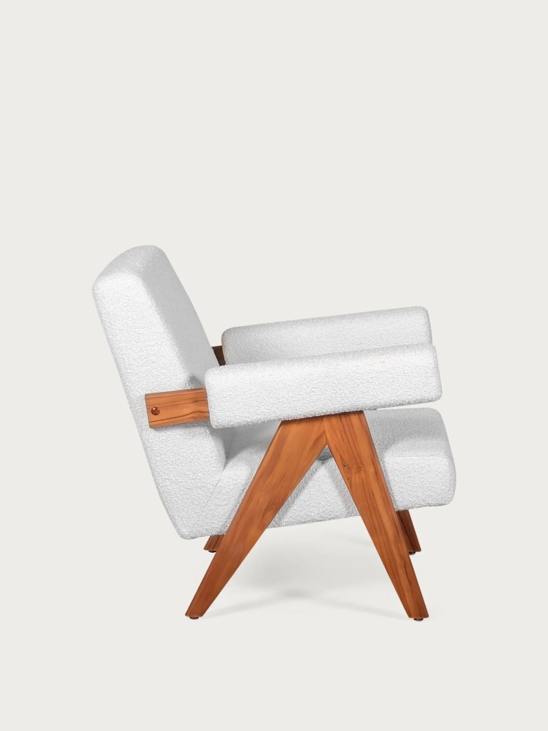 Poltrona rustica in legno massiccio di teak e rivestimento in bouclé - Compass FurnMod - 8