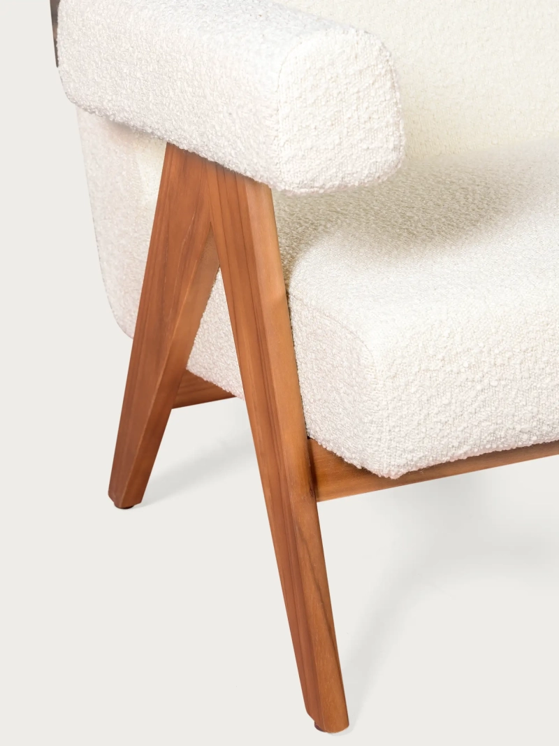 Sofá vintage en madera de teca y tapizado en boucle - West FurnMod - 6