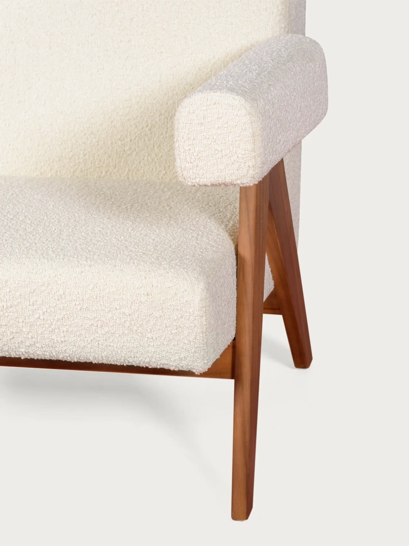 Canapé vintage en teck et tissu bouclé - West FurnMod - 1