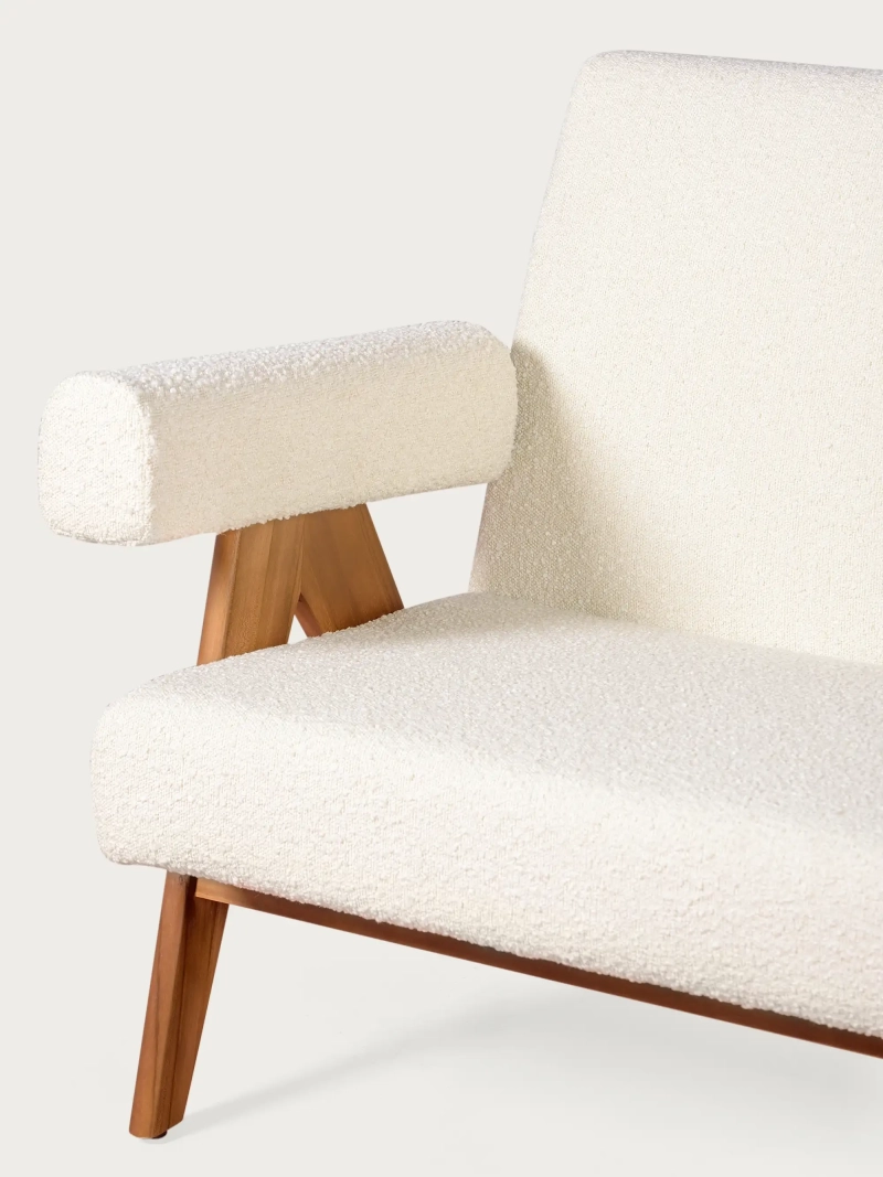Sofá vintage en madera de teca y tapizado en boucle - West FurnMod - 1
