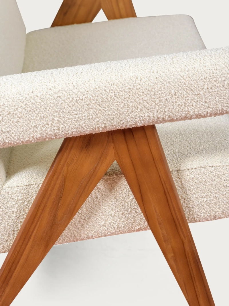 Sofá vintage en madera de teca y tapizado en boucle - West FurnMod - 4
