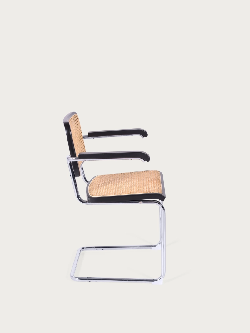 Silla retro con reposabrazos en ratán natural y madera de haya - Frank FurnMod - 9