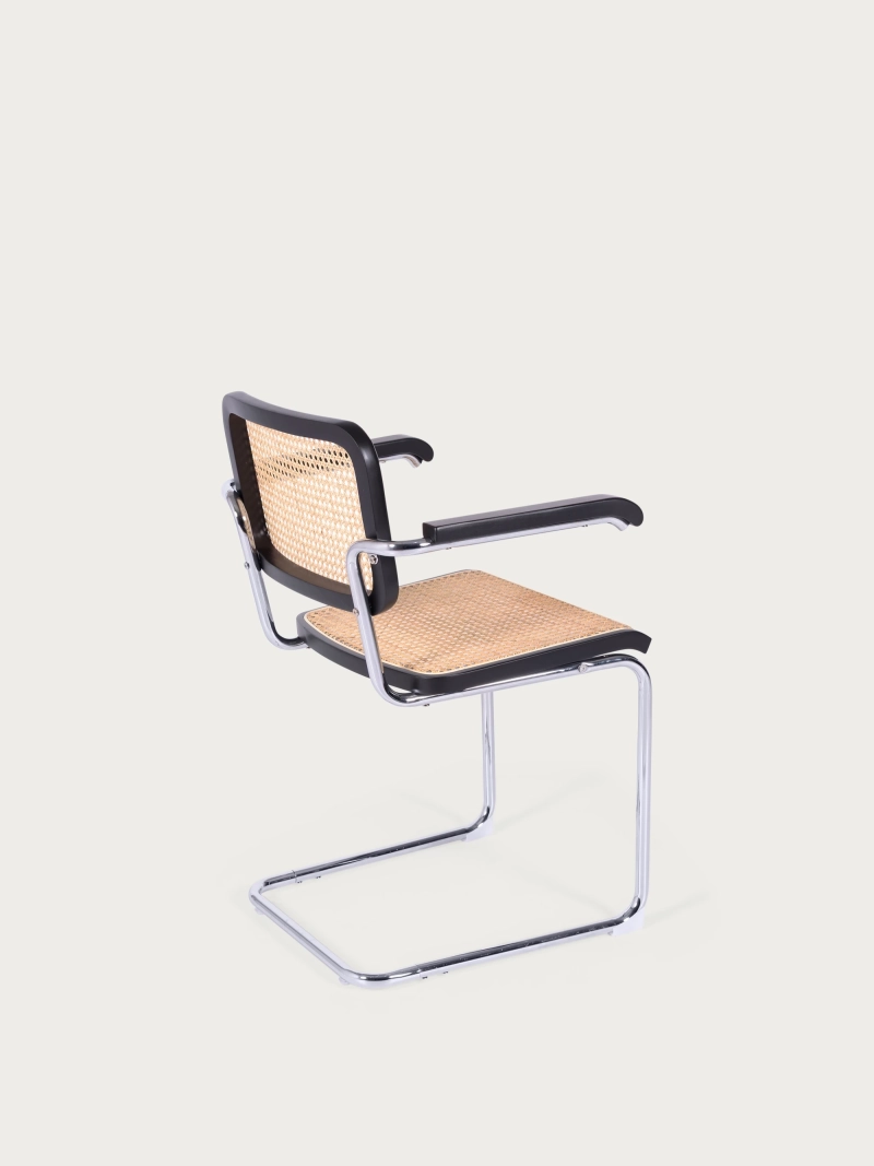 Silla retro con reposabrazos en ratán natural y madera de haya - Frank FurnMod - 11
