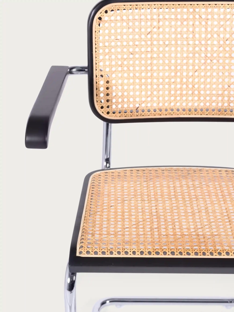 Silla retro con reposabrazos en ratán natural y madera de haya - Frank FurnMod - 3