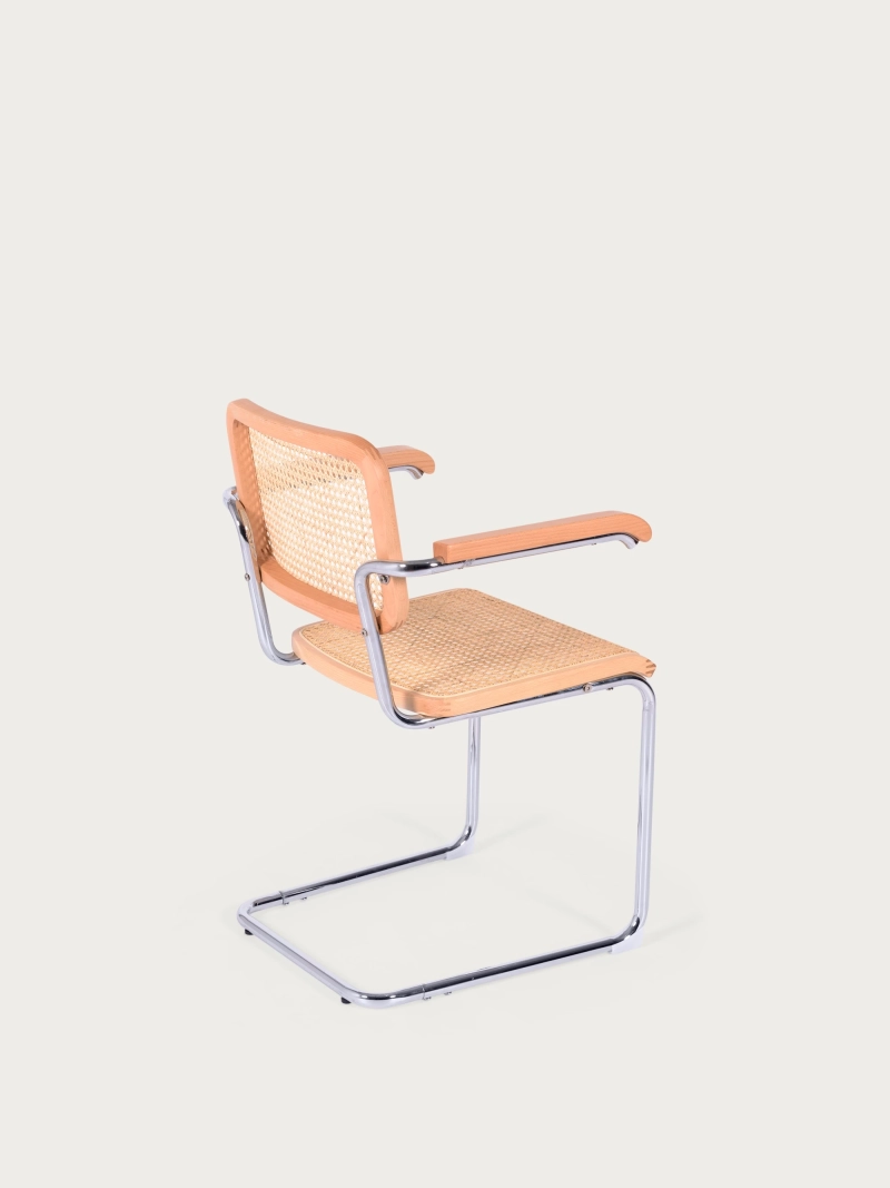 Retro chair with armrests in natural rattan and beech wood - Frank FurnMod - 23