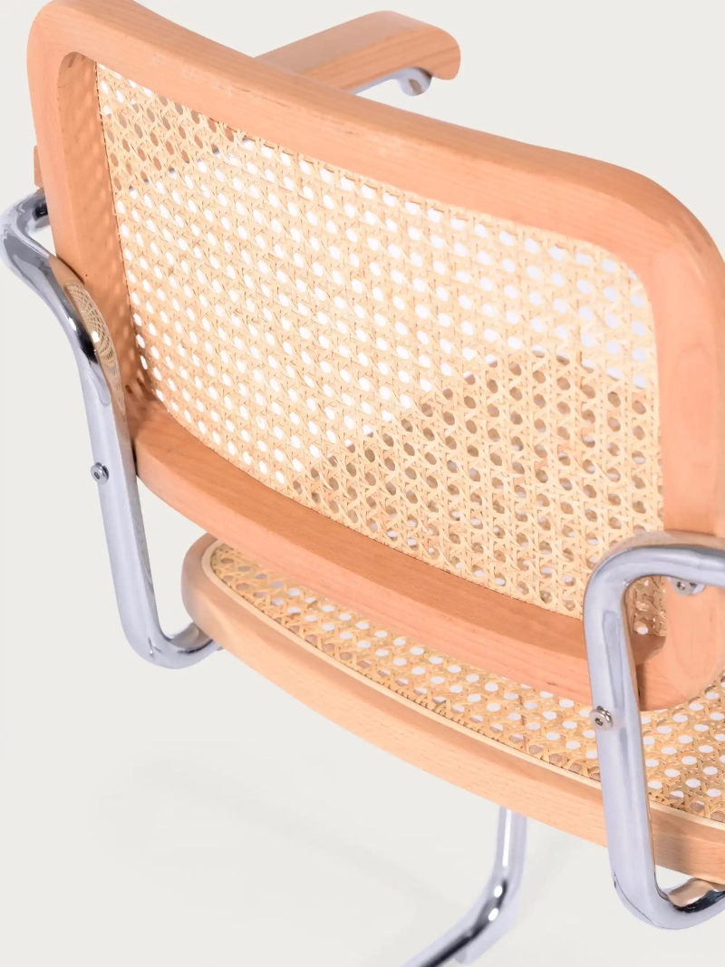 Retro chair with armrests in natural rattan and beech wood - Frank FurnMod - 14