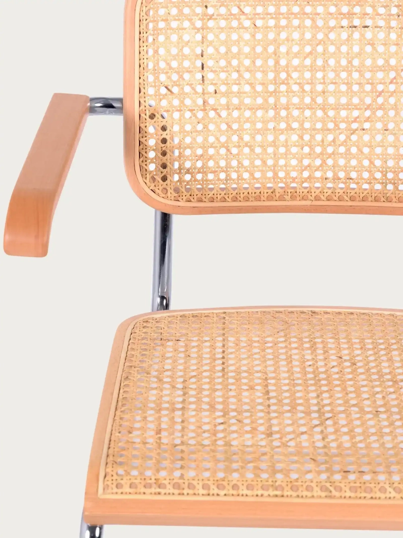 Retro chair with armrests in natural rattan and beech wood - Frank FurnMod - 14