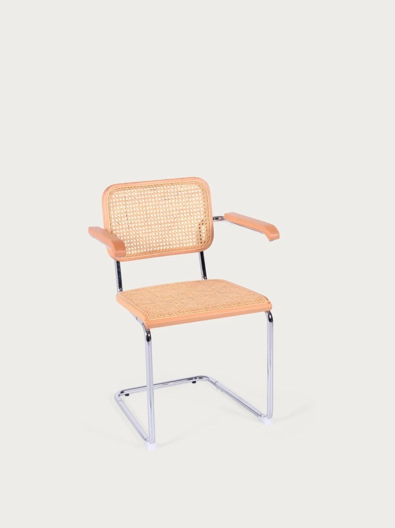 Retro chair with armrests in natural rattan and beech wood - Frank FurnMod - 24