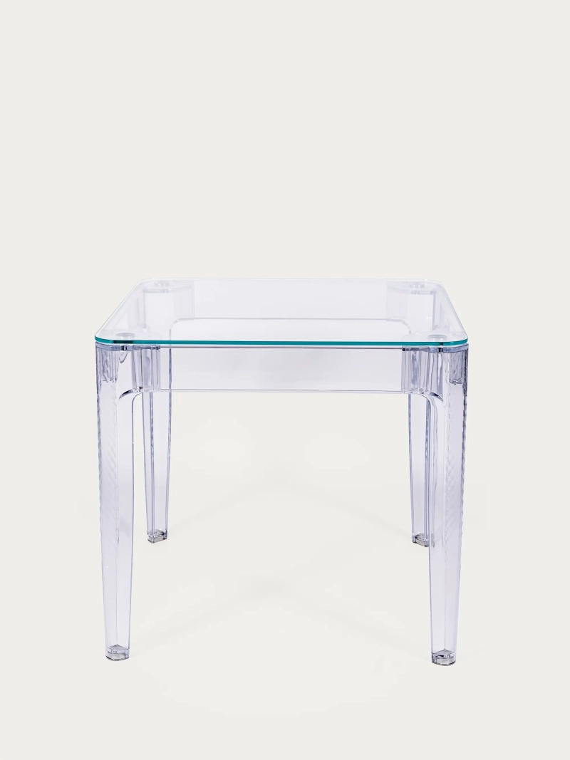 Square glass table with transparent legs (80x80) - Ghost FurnMod - 1