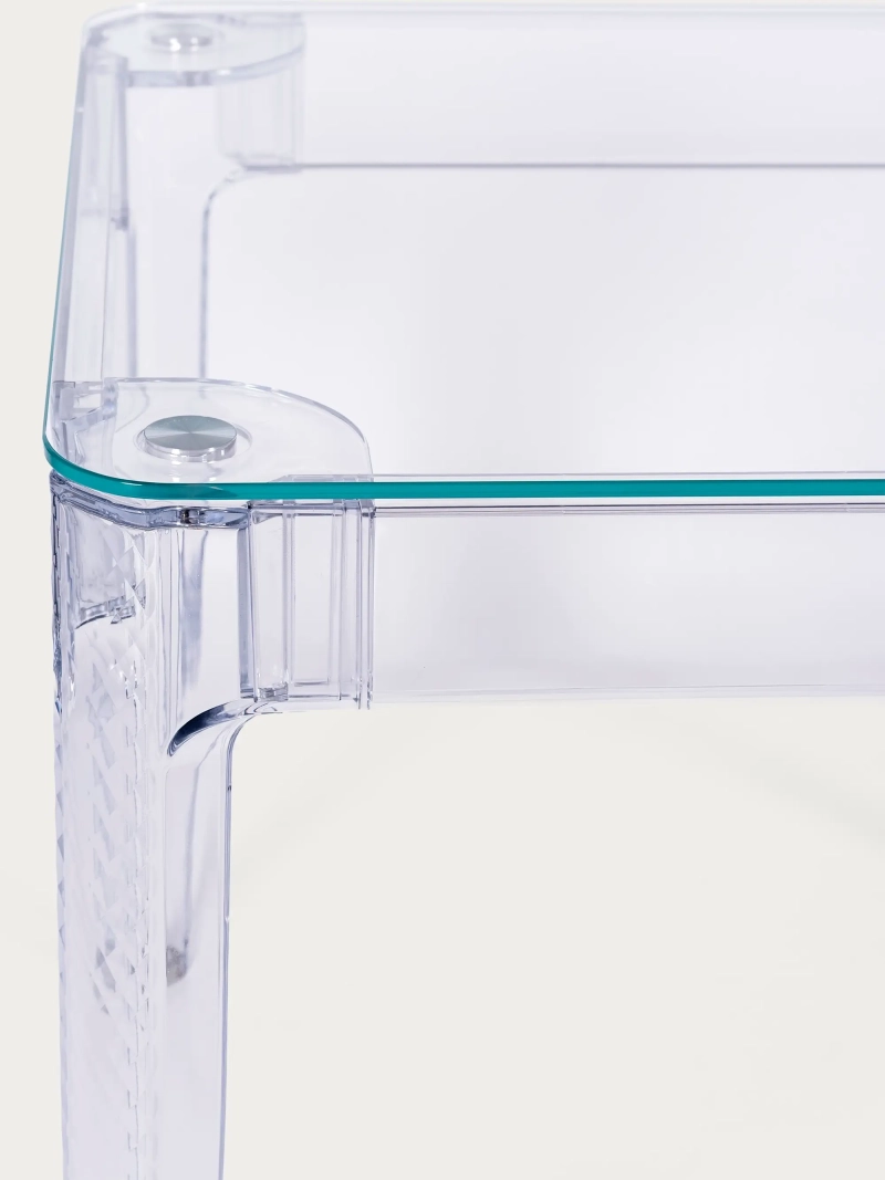 Square glass table with transparent legs (80x80) - Ghost FurnMod - 1