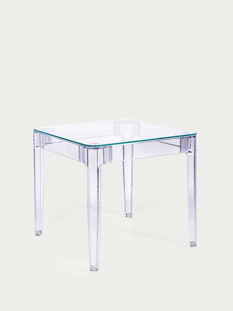 Square glass table with transparent legs (80x80) - Ghost FurnMod - 1