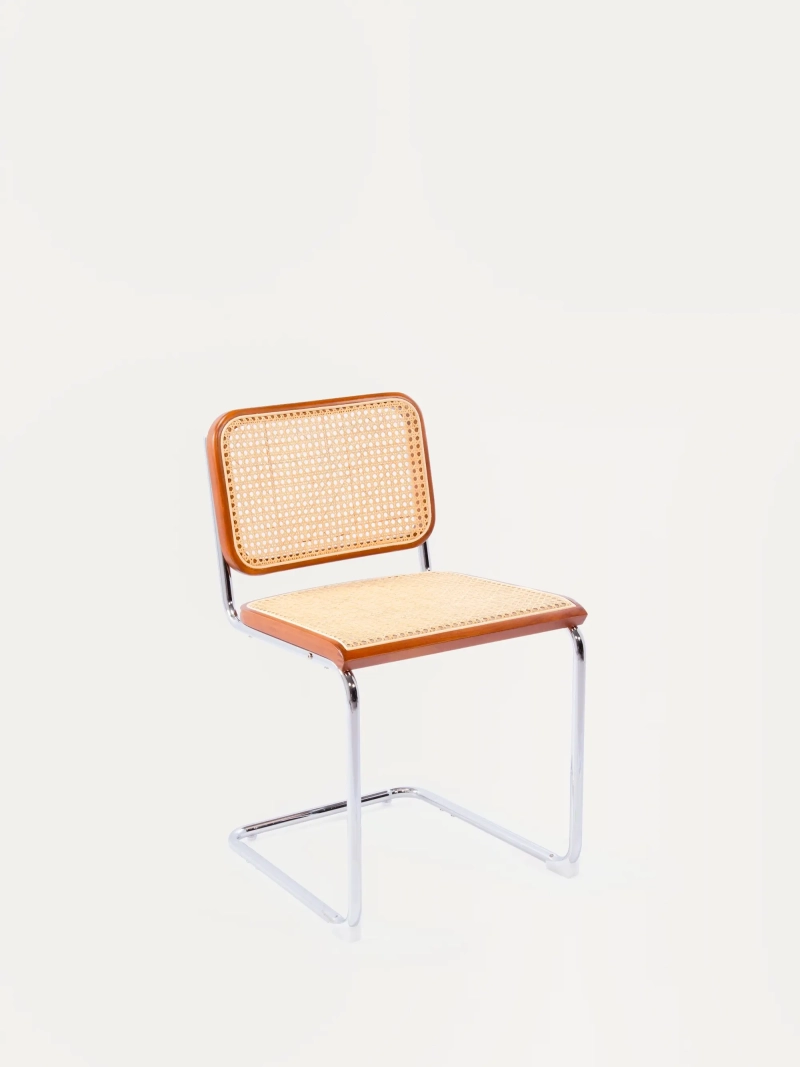 Silla de comedor retro en ratán natural y acero cromado - Frank FurnMod - 22