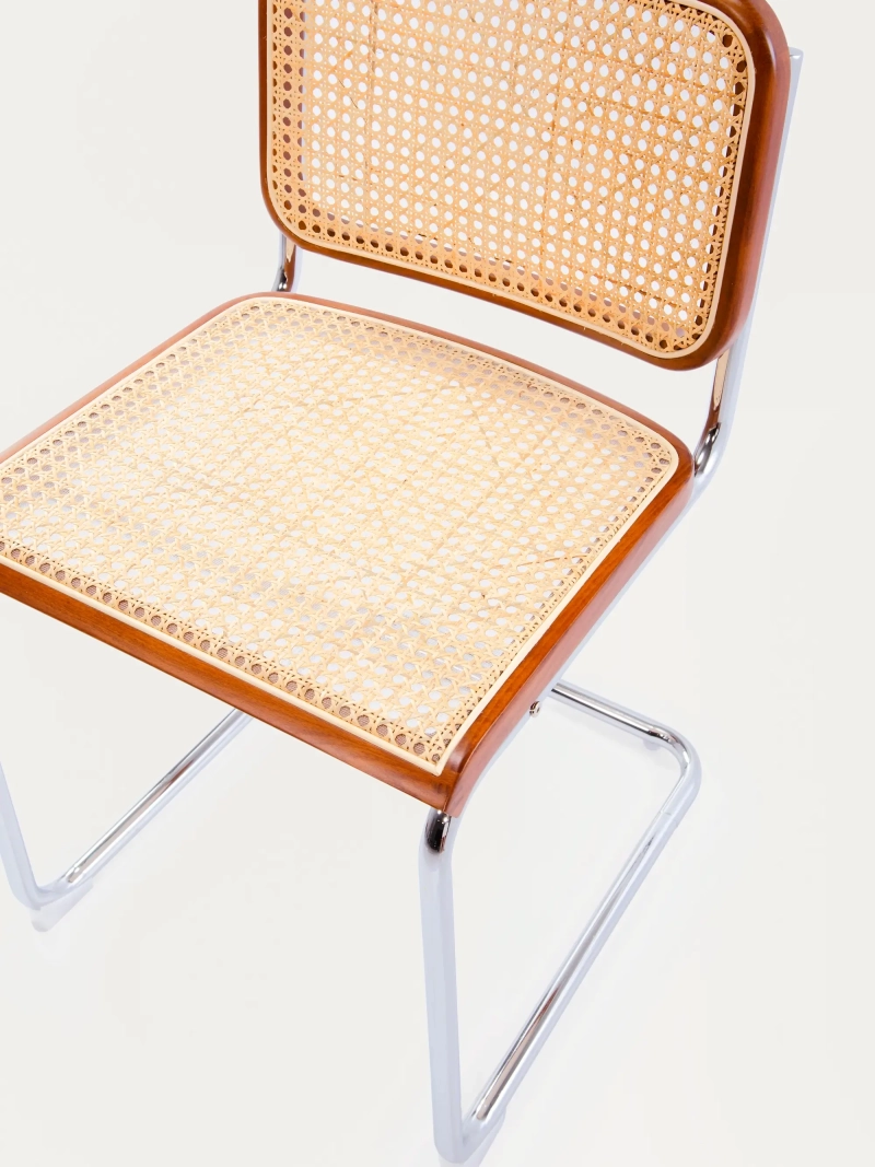 Silla de comedor retro en ratán natural y acero cromado - Frank FurnMod - 21