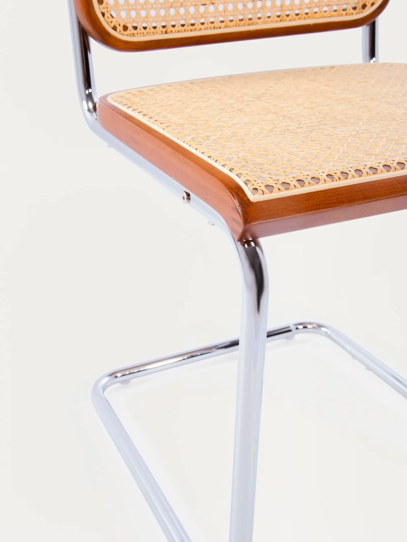 Silla de comedor retro en ratán natural y acero cromado - Frank FurnMod - 28