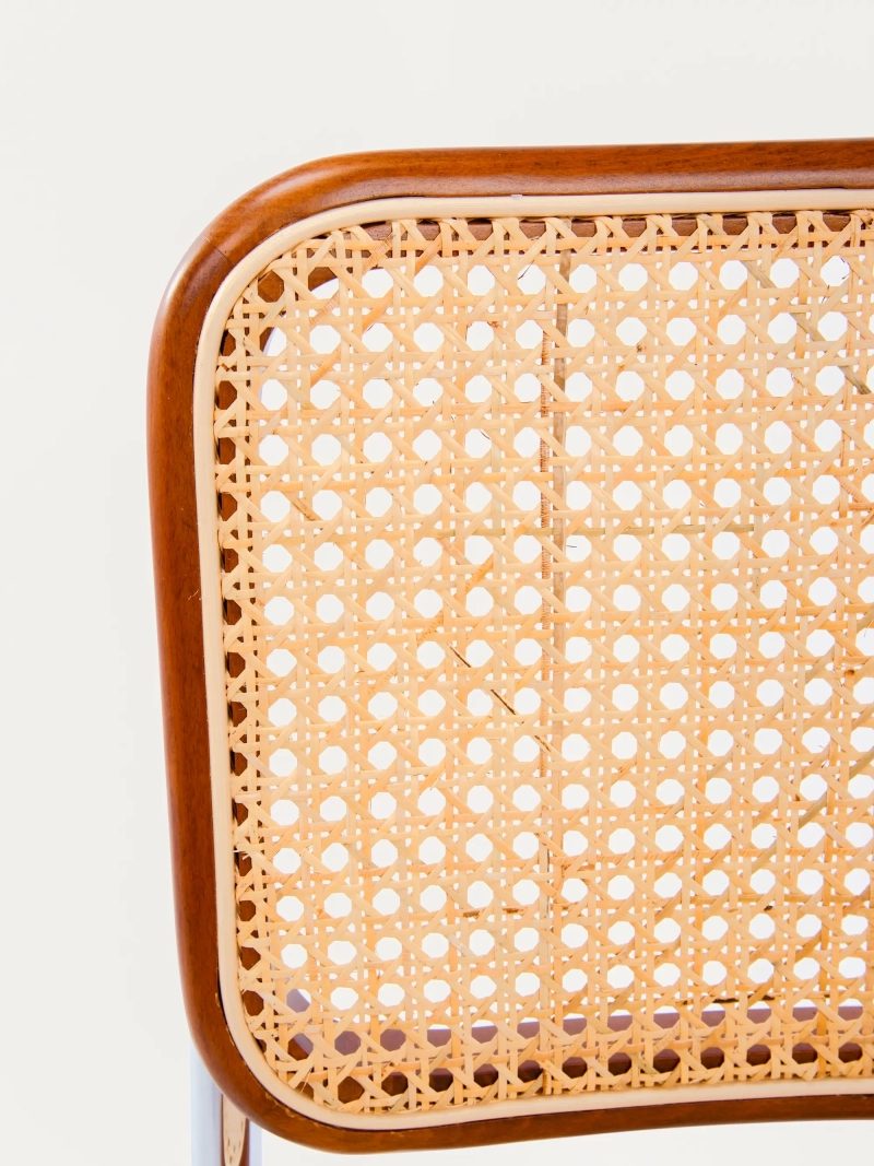 Silla de comedor retro en ratán natural y acero cromado - Frank FurnMod - 26