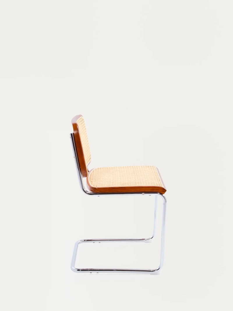 Silla de comedor retro en ratán natural y acero cromado - Frank FurnMod - 23