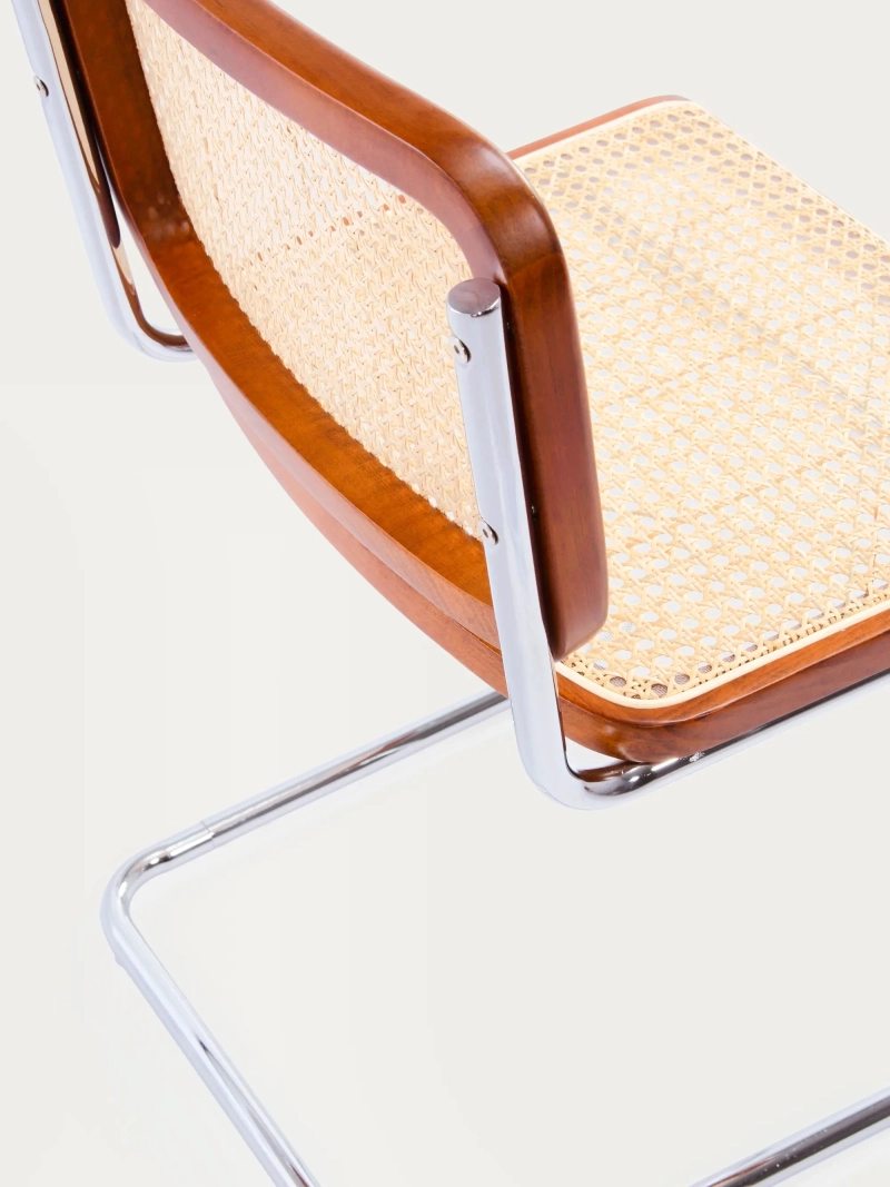 Silla de comedor retro en ratán natural y acero cromado - Frank FurnMod - 30