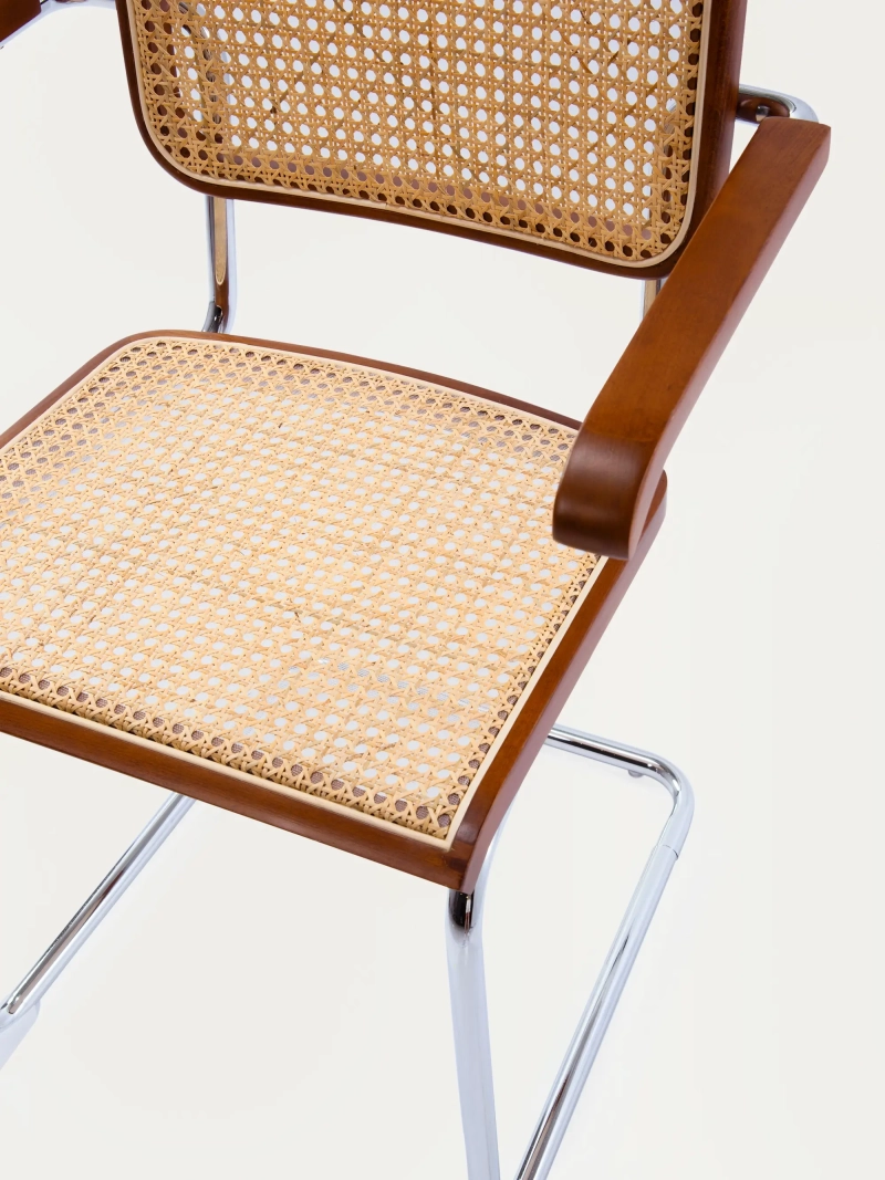 Retro chair with armrests in natural rattan and beech wood - Frank FurnMod - 29