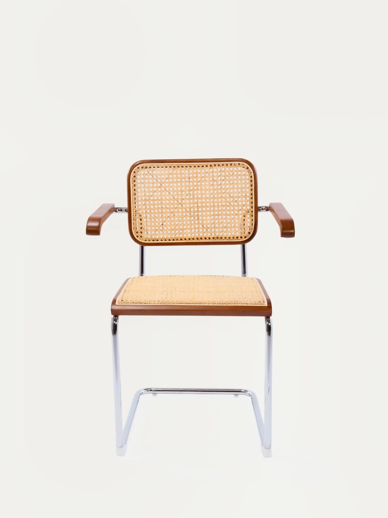 Retro chair with armrests in natural rattan and beech wood - Frank FurnMod - 27