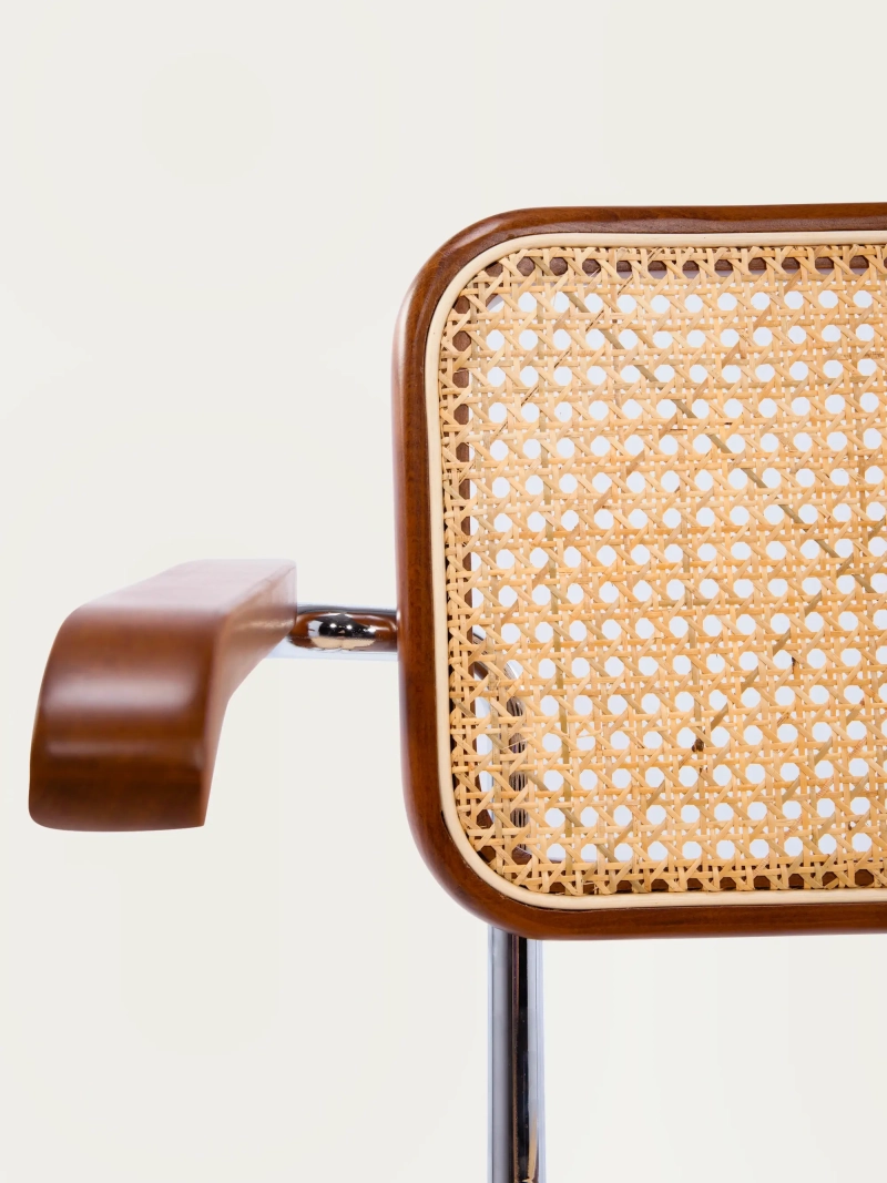 Retro chair with armrests in natural rattan and beech wood - Frank FurnMod - 26