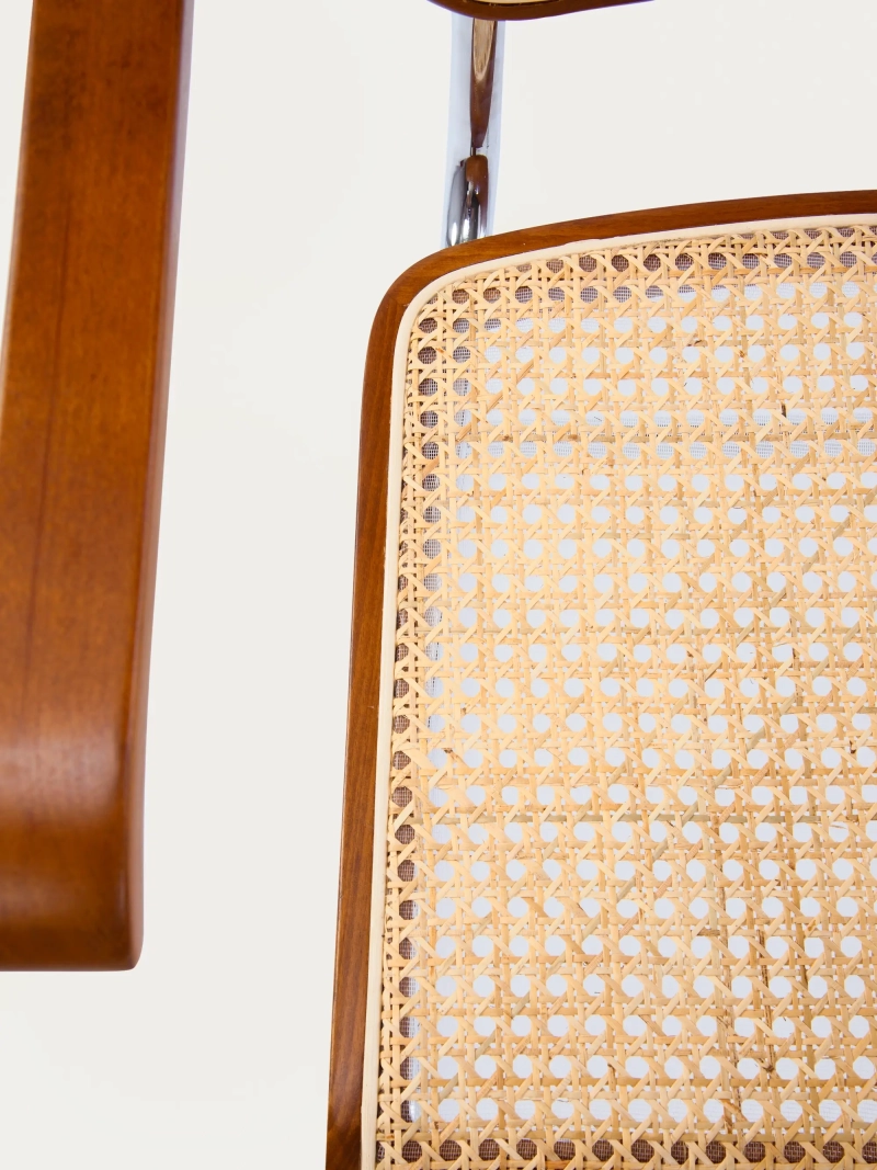 Retro chair with armrests in natural rattan and beech wood - Frank FurnMod - 26