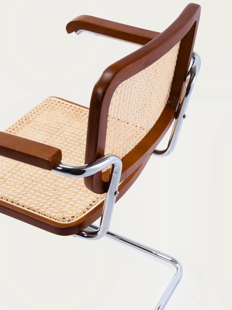 Retro chair with armrests in natural rattan and beech wood - Frank FurnMod - 31
