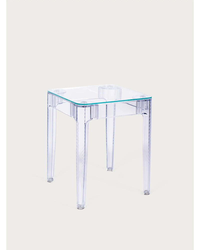 Quadratischer Glastisch mit transparenten Beinen (60x60) - Ghost FurnMod - 1