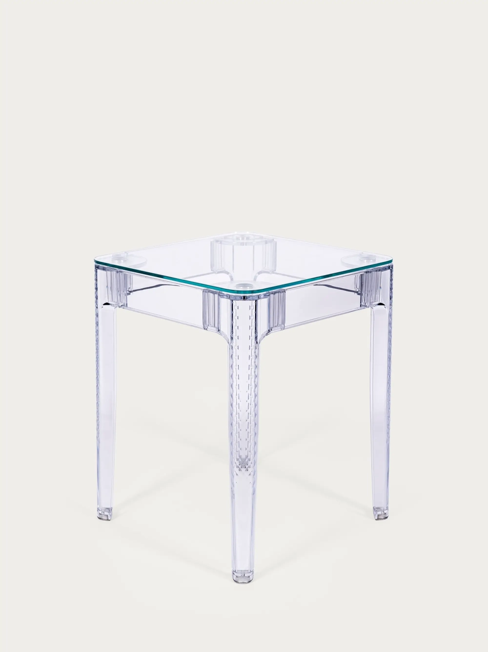 Vierkante glazen tafel met transparante poten (60x60) - Ghost FurnMod - 1