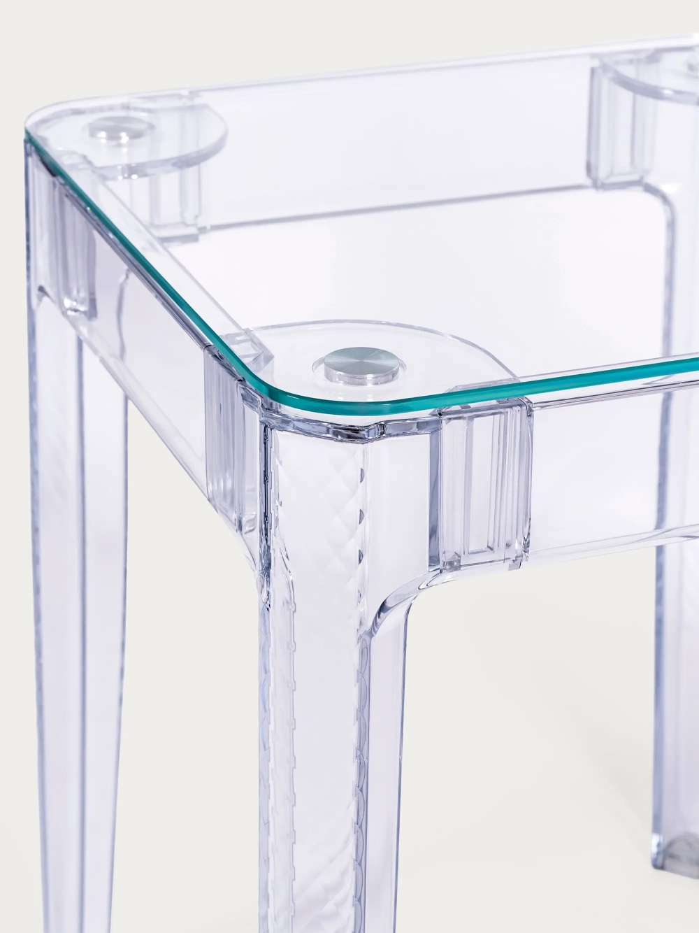 Kvadratiskt glasbord med transparenta ben (60x60) - Ghost FurnMod - 1