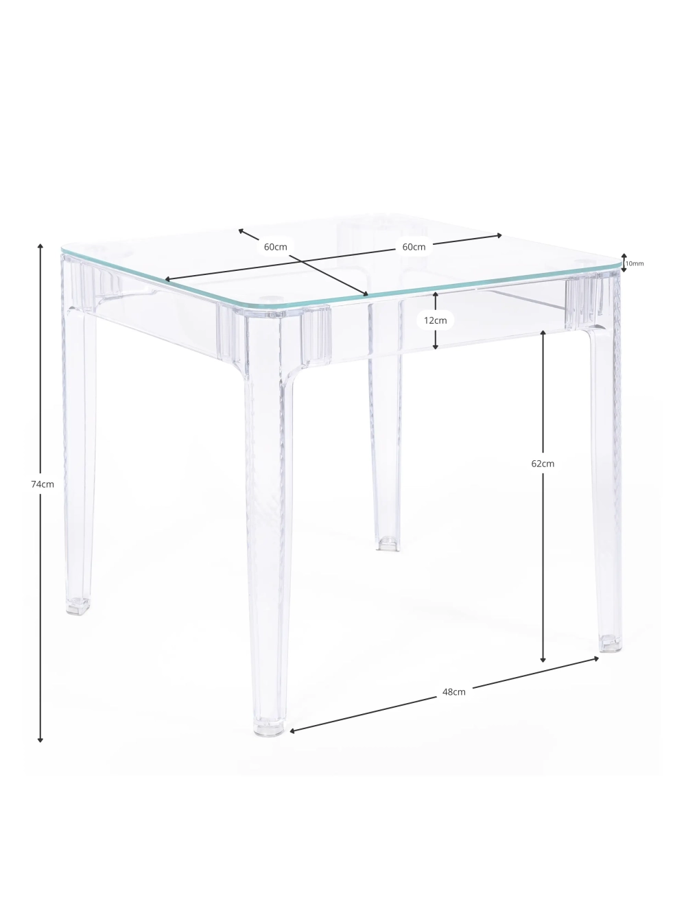 Kvadratiskt glasbord med transparenta ben (60x60) - Ghost FurnMod - 1