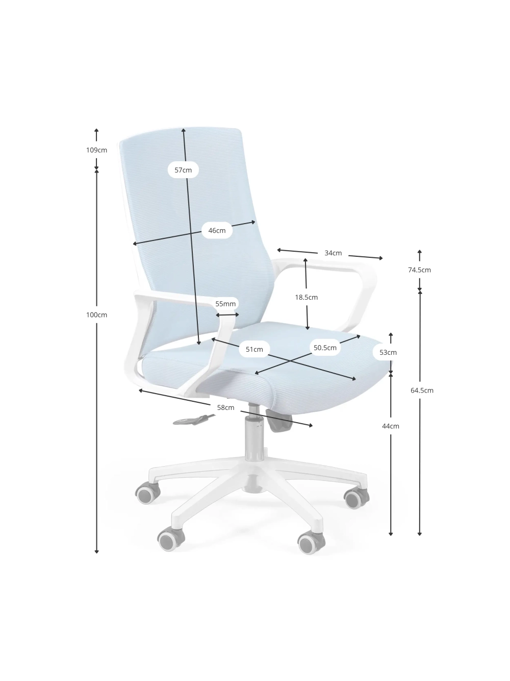 Ergonomikus írószék görgőkkel és kartámasszal - Mesh FurnMod - 29