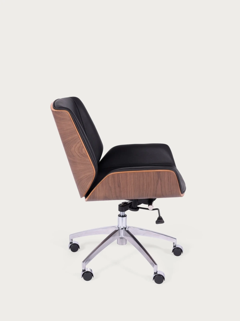 Silla de oficina con madera de nogal y tapizada en piel italiana - Nordic FurnMod - 1