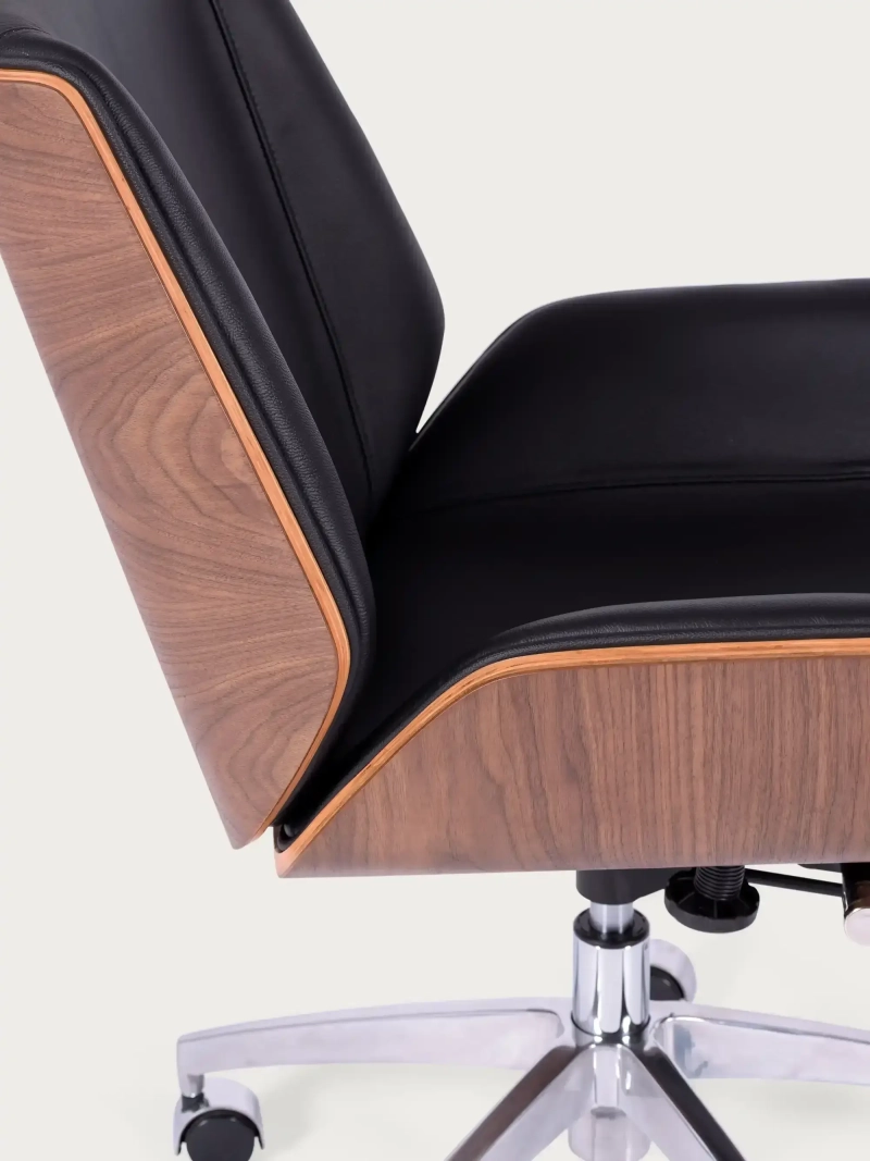 Silla de oficina con madera de nogal y tapizada en piel italiana - Nordic FurnMod - 11