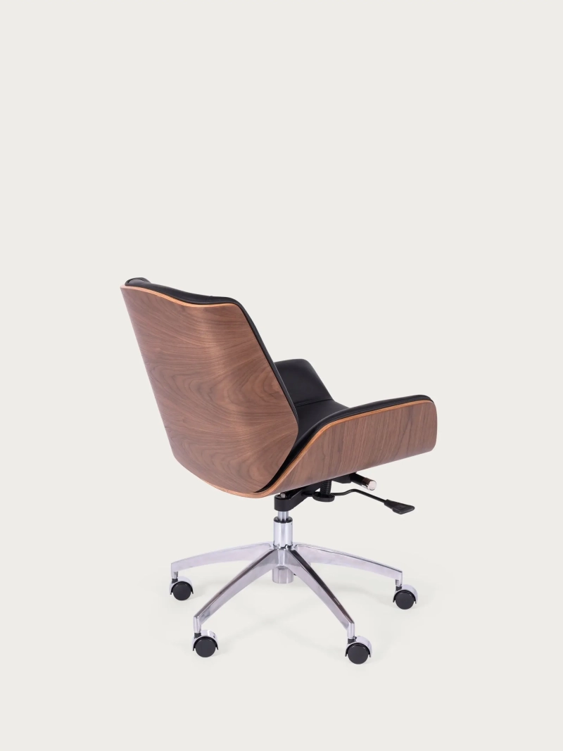 Silla de oficina con madera de nogal y tapizada en piel italiana - Nordic FurnMod - 9