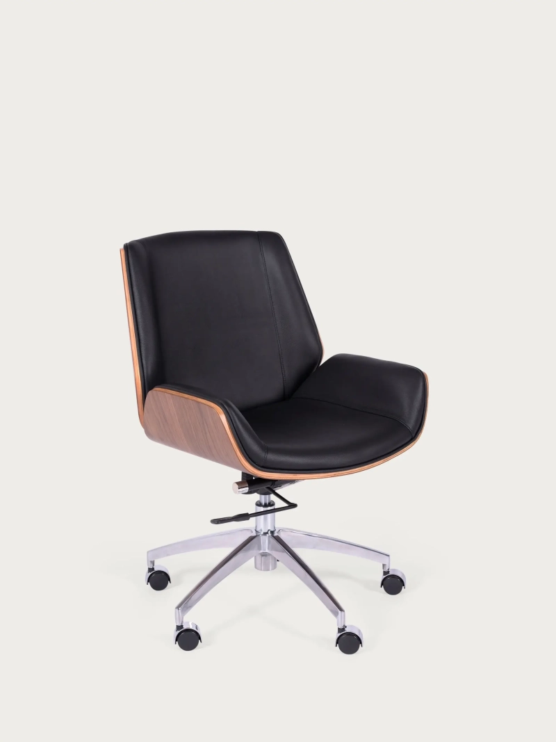 Kontorsstol med klädsel i valnötsträ och italienskt läder Nordic FurnMod - 2