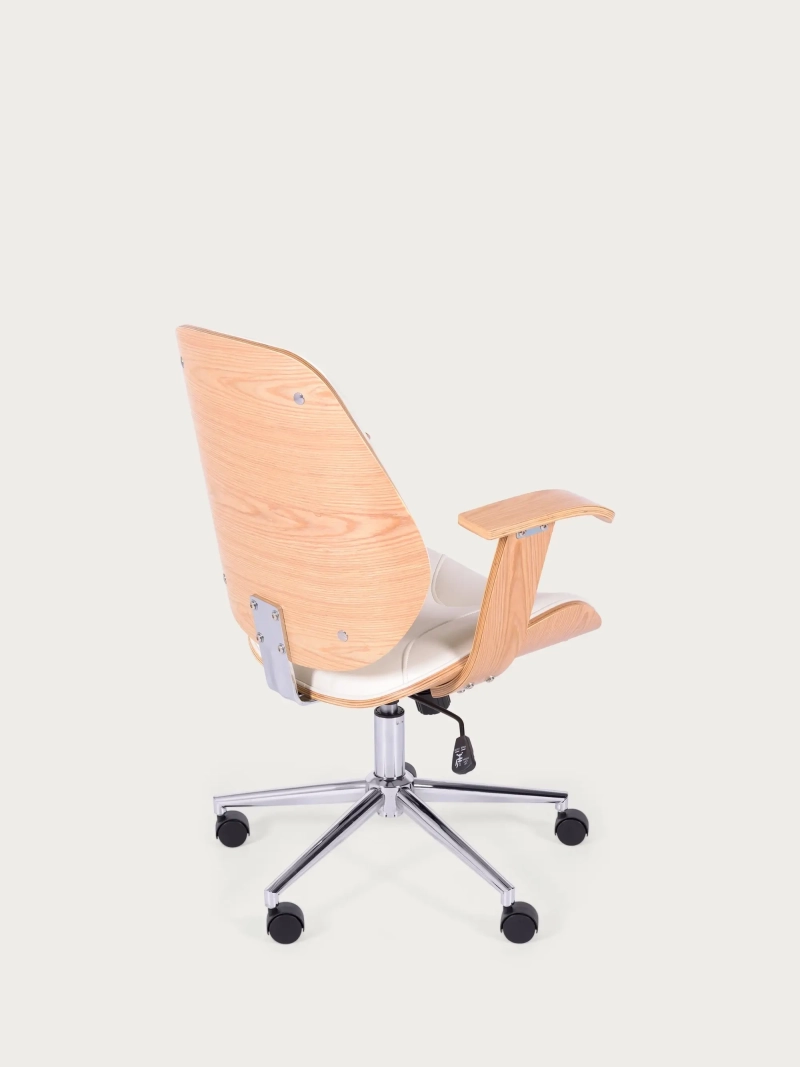 Scaun de birou retro din lemn de arțar deschis și tapițerie din piele naturală - Cambridge FurnMod - 11