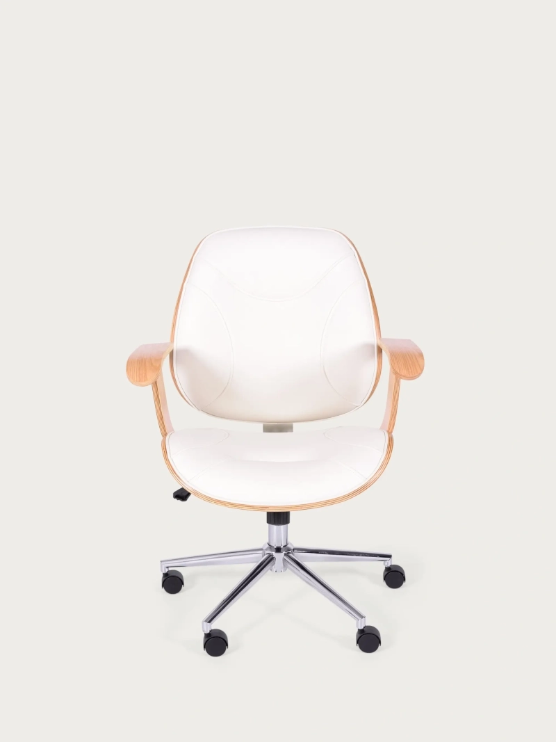 Silla de oficina retro con madera clara de arce y tapizada en polipiel - Cambridge FurnMod - 1