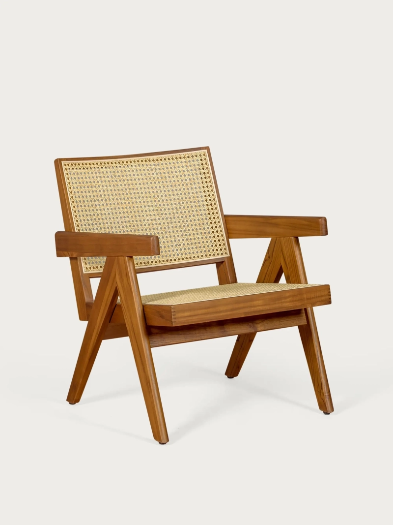 Fauteuil classique avec accoudoirs en teck et rotin naturel - Compass FurnMod - 2
