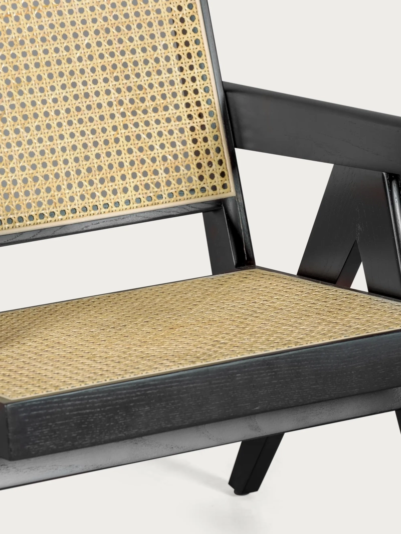 Cadeirão clássico com apoios de braços em madeira de teca e rotim natural - Compass FurnMod - 13