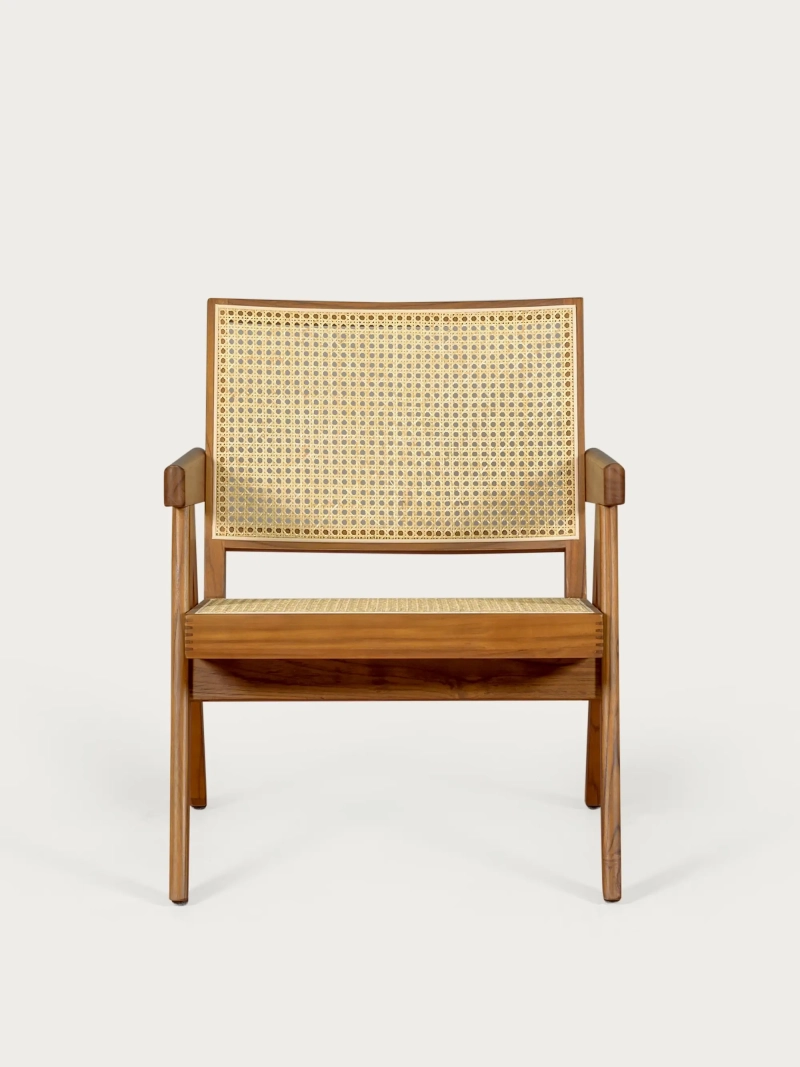 Fauteuil classique avec accoudoirs en teck et rotin naturel - Compass FurnMod - 1