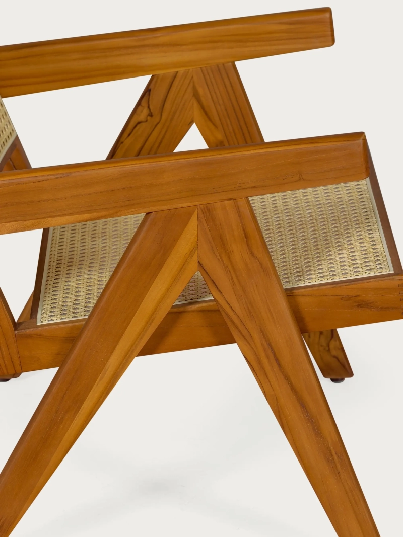 Fauteuil classique avec accoudoirs en teck et rotin naturel - Compass FurnMod - 5
