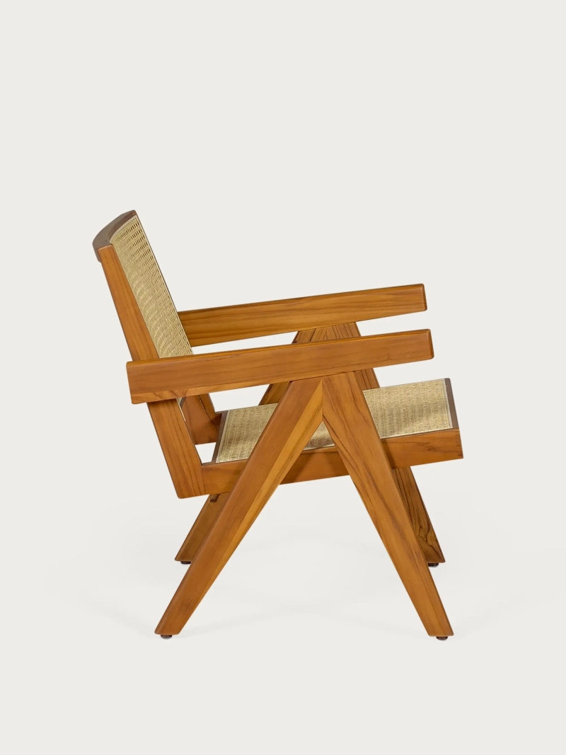 Fauteuil classique avec accoudoirs en teck et rotin naturel - Compass FurnMod - 10
