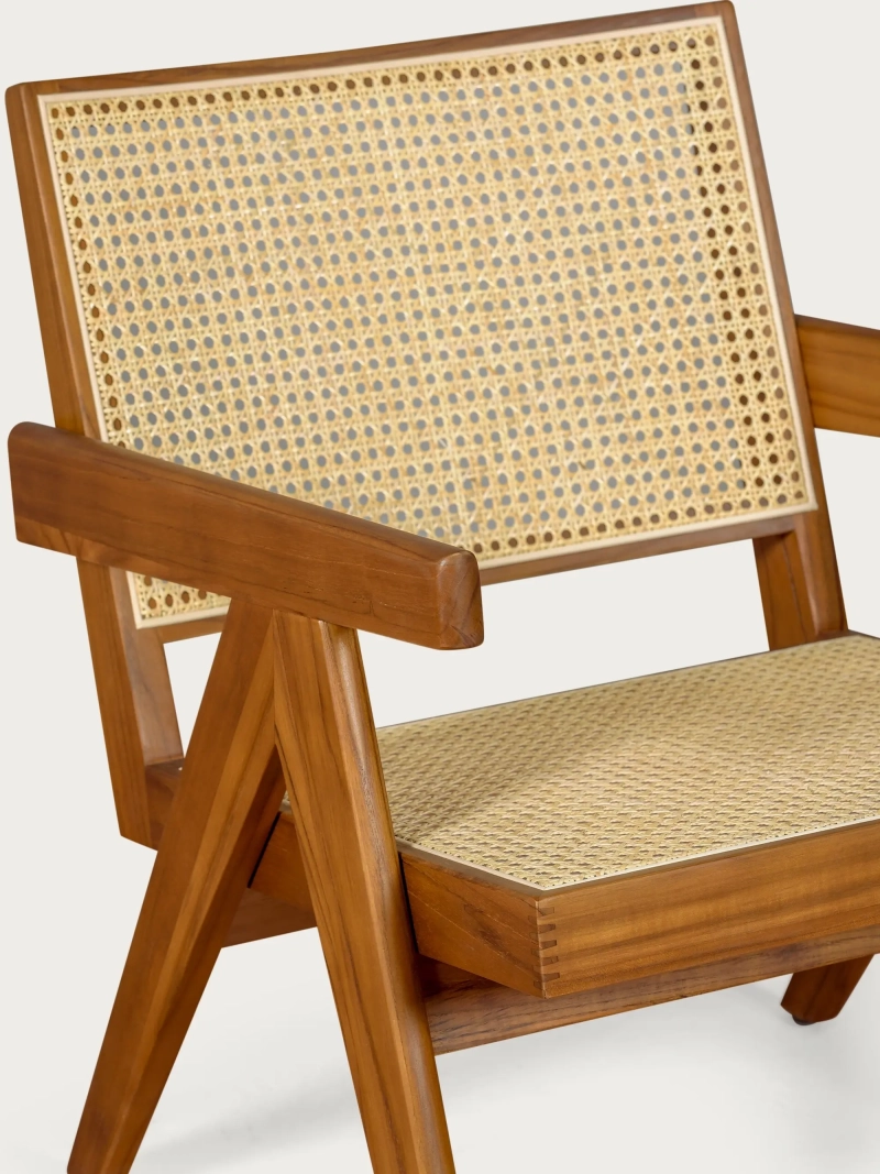 Sillón clásico con reposabrazos en madera de teca y ratán natural - Compass FurnMod - 12