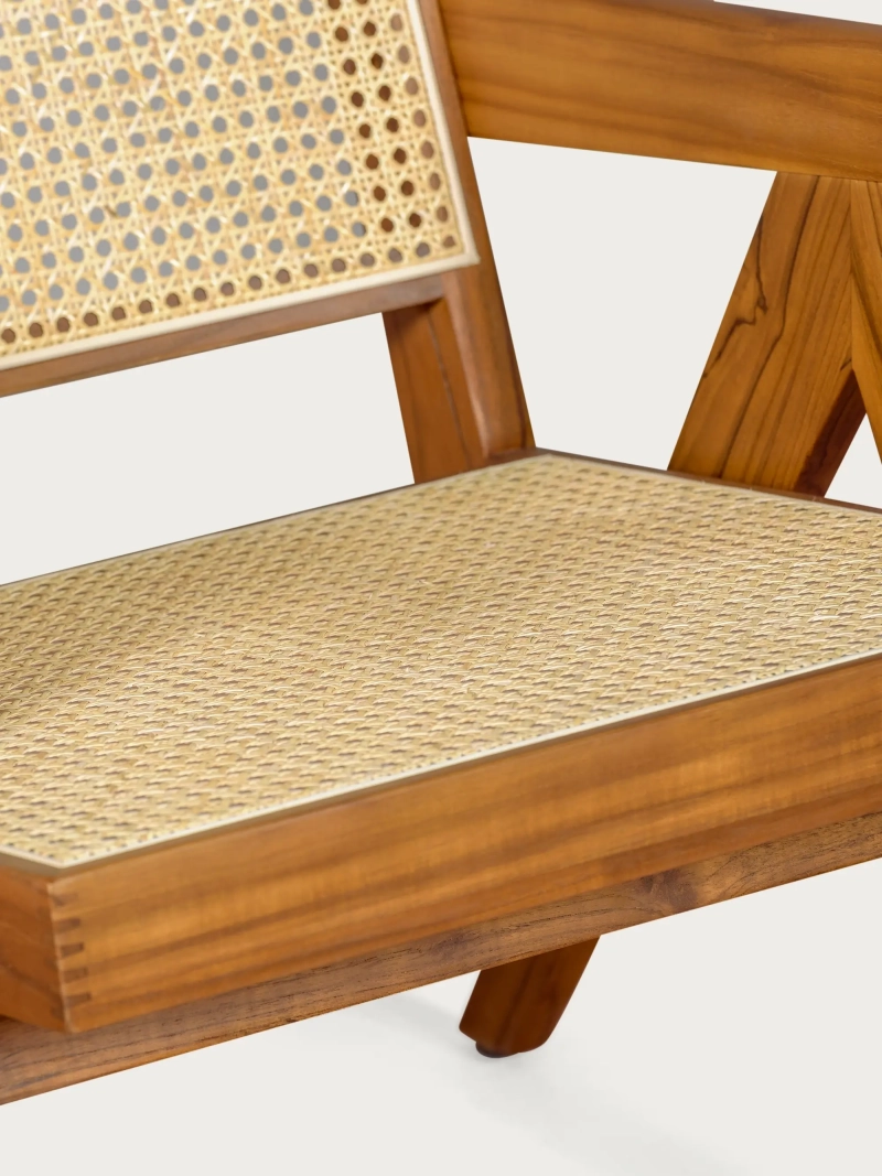 Klassisk lænestol med armlæn i teaktræ og naturlig rattan Compass FurnMod - 6