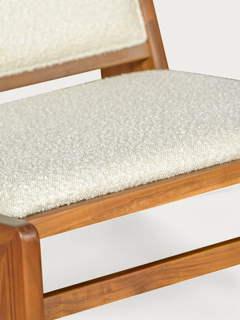 Low armchair in teak wood and upholstered in bouclé fabric - Compass FurnMod - 5