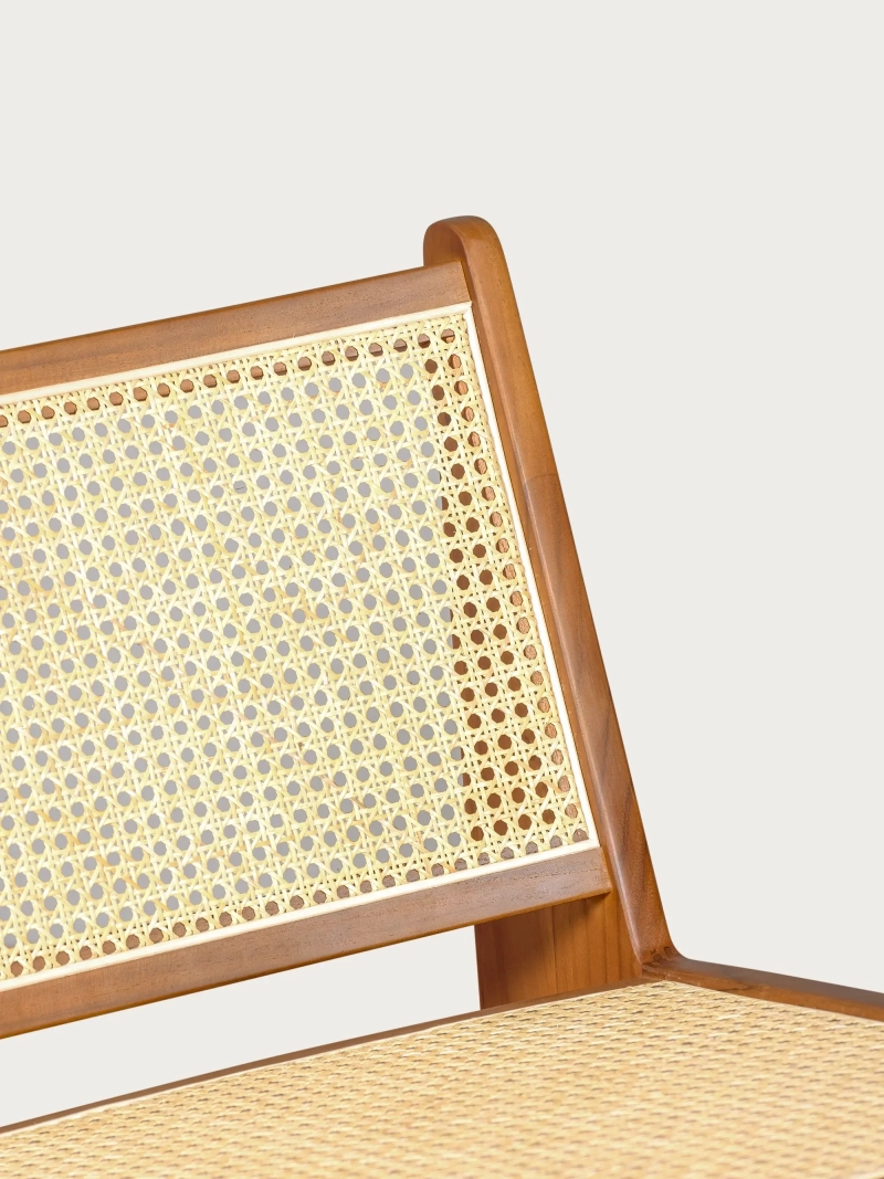 Low armchair in teak wood and natural rattan - Compass FurnMod - 1
