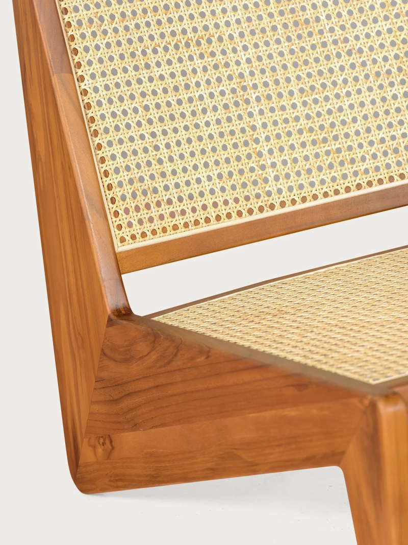 Low armchair in teak wood and natural rattan - Compass FurnMod - 3