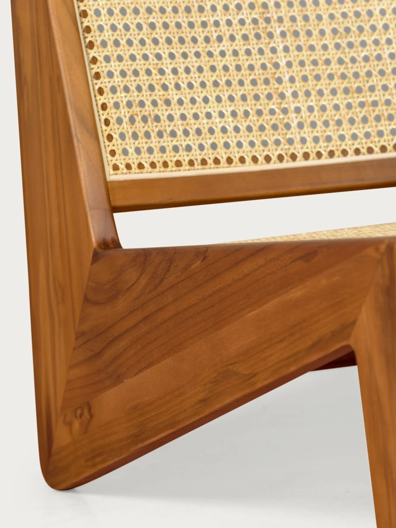 Low armchair in teak wood and natural rattan - Compass FurnMod - 1