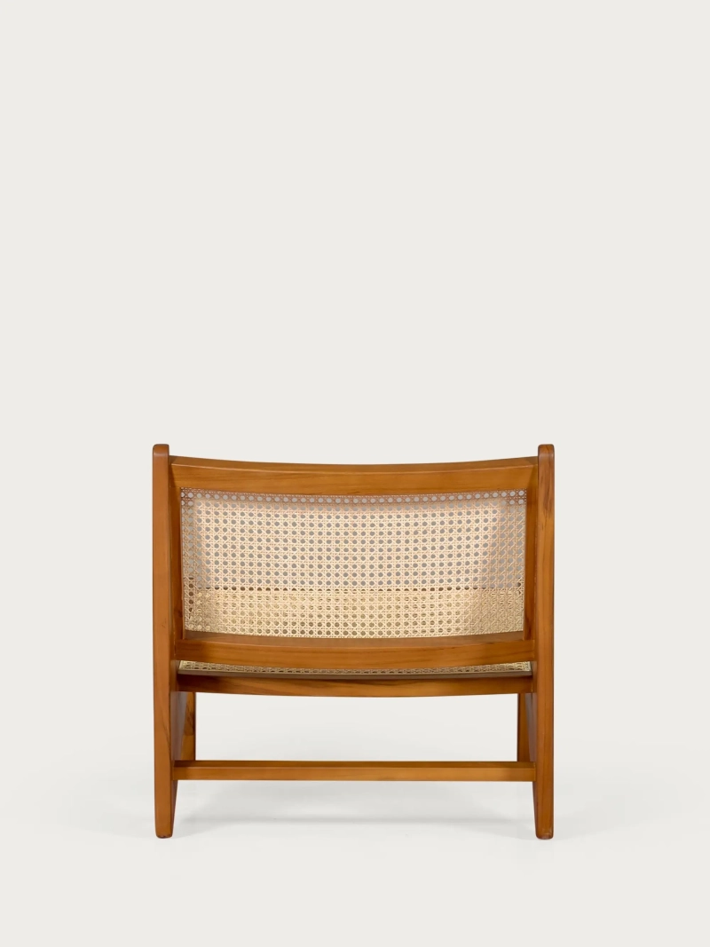 Low armchair in teak wood and natural rattan - Compass FurnMod - 1